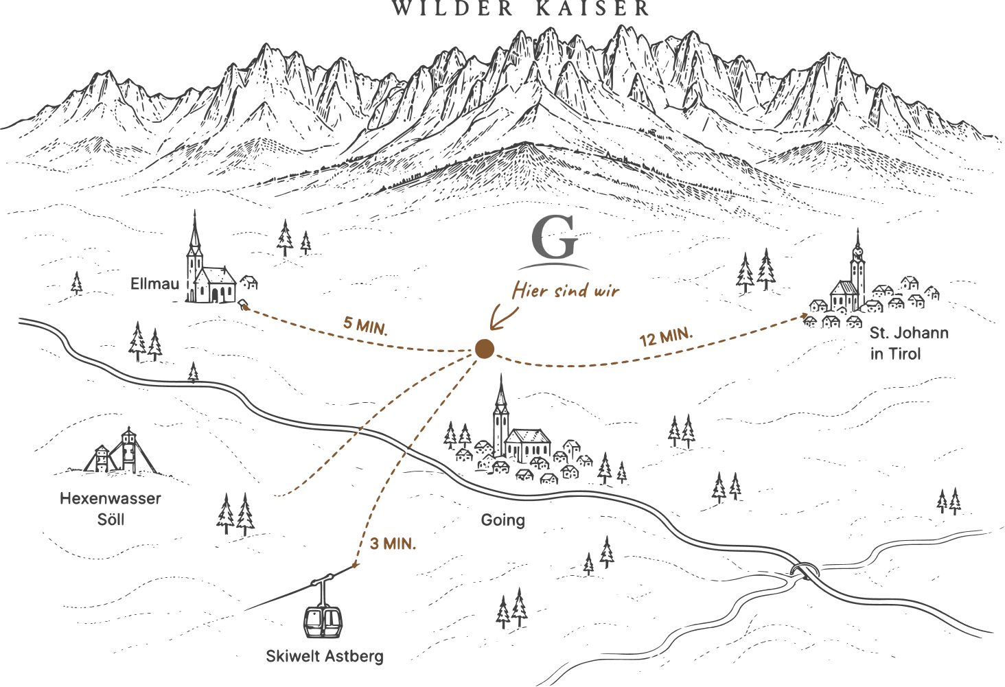 Karte der Region am Wilden Kaiser mit Gafalhof