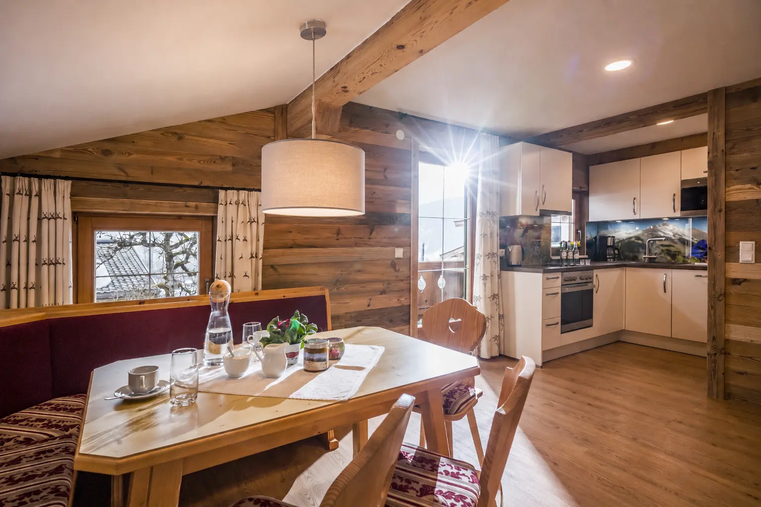 Laid dining table in the Alpenblick apartment — farm holiday flat, Going, Tyrol