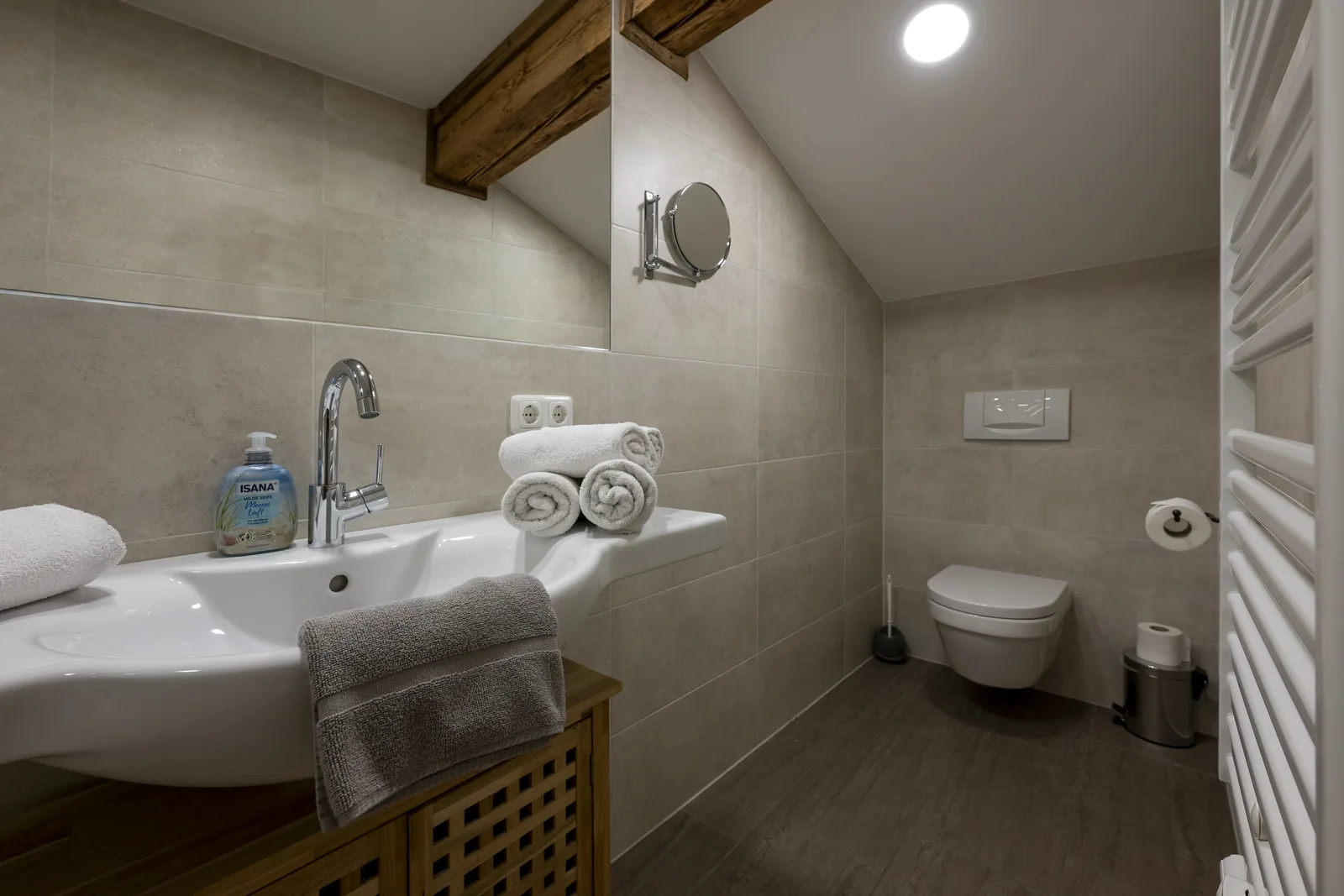 Basin and toilet in the bathroom of the Alpenblick apartment